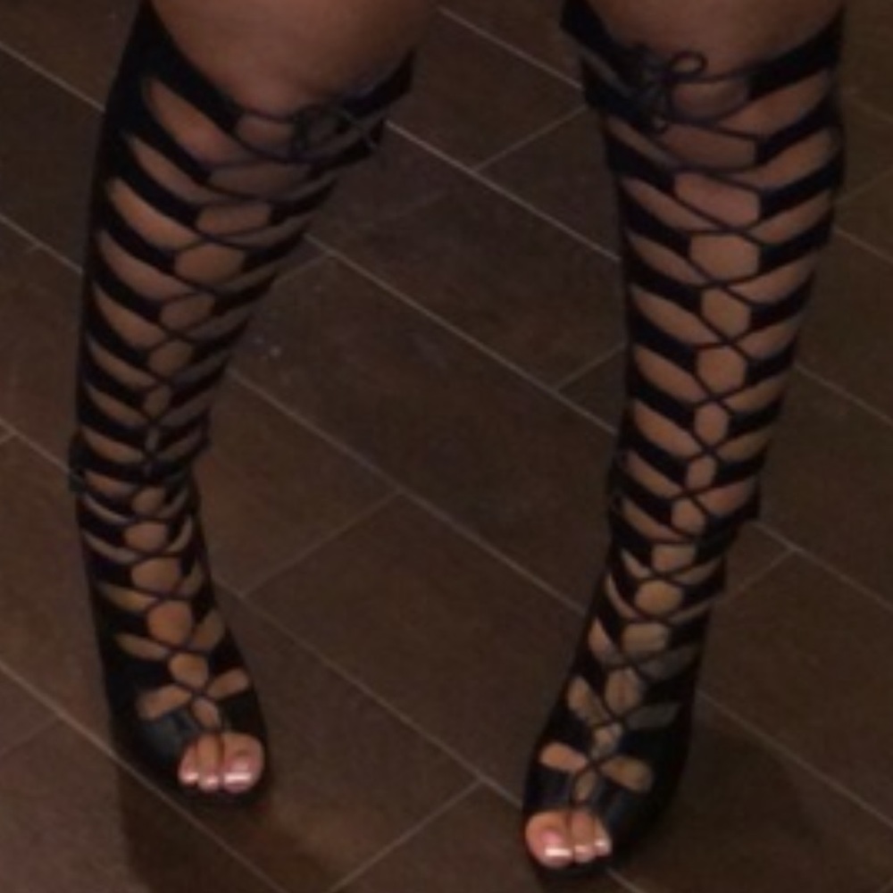 Luxe black just fab knee high boot